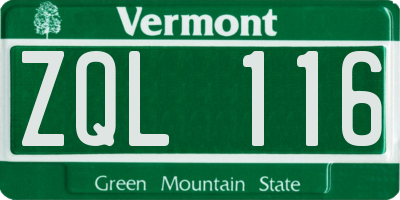 VT license plate ZQL116
