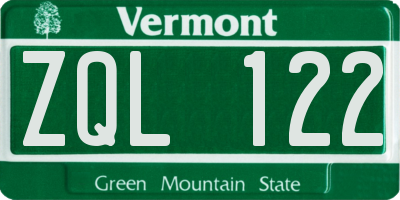 VT license plate ZQL122