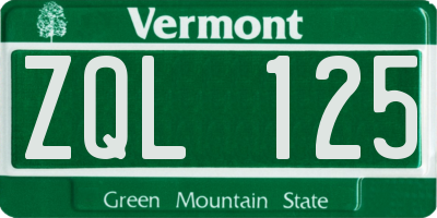 VT license plate ZQL125
