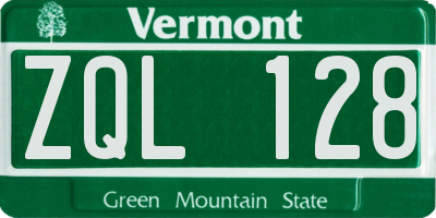 VT license plate ZQL128