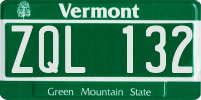 VT license plate ZQL132