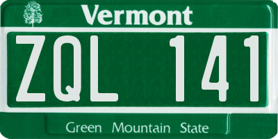 VT license plate ZQL141