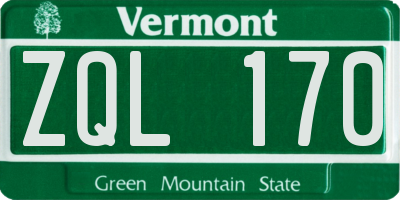 VT license plate ZQL170