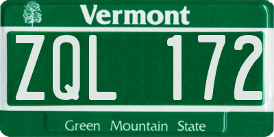 VT license plate ZQL172