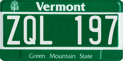 VT license plate ZQL197