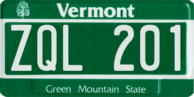 VT license plate ZQL201