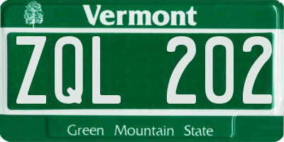 VT license plate ZQL202