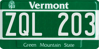 VT license plate ZQL203