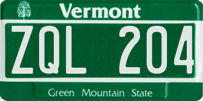 VT license plate ZQL204
