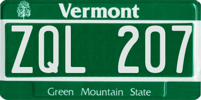 VT license plate ZQL207