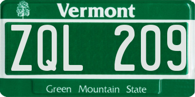 VT license plate ZQL209