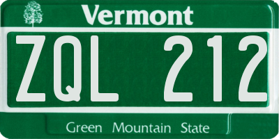 VT license plate ZQL212