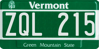 VT license plate ZQL215
