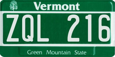 VT license plate ZQL216