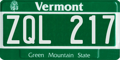 VT license plate ZQL217