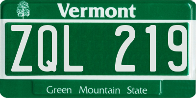VT license plate ZQL219