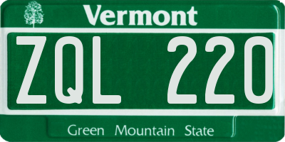 VT license plate ZQL220