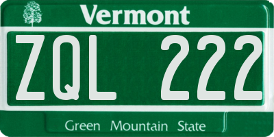 VT license plate ZQL222