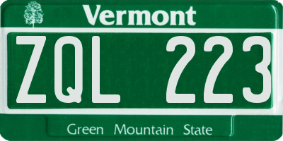 VT license plate ZQL223