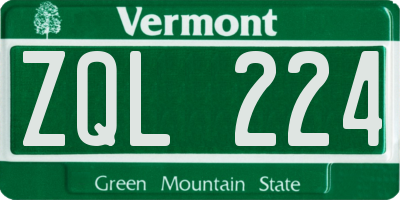 VT license plate ZQL224