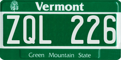 VT license plate ZQL226