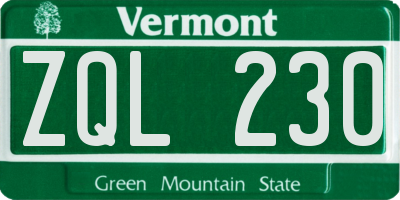VT license plate ZQL230