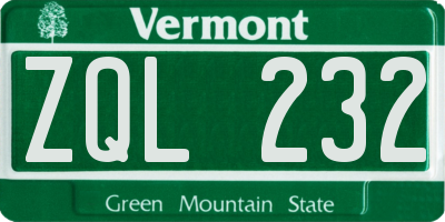 VT license plate ZQL232