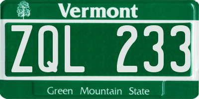 VT license plate ZQL233