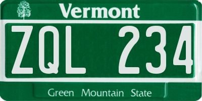VT license plate ZQL234