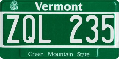 VT license plate ZQL235