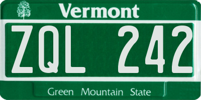 VT license plate ZQL242