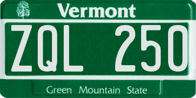 VT license plate ZQL250