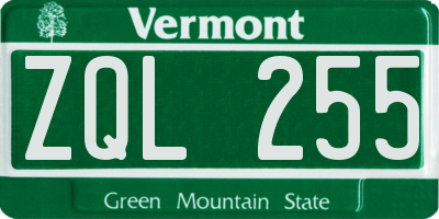 VT license plate ZQL255