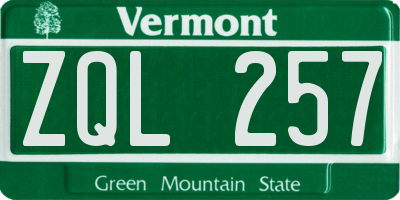 VT license plate ZQL257