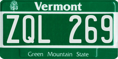VT license plate ZQL269