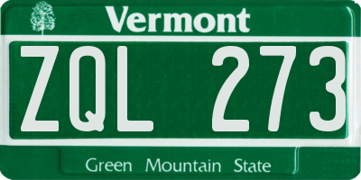 VT license plate ZQL273