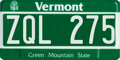 VT license plate ZQL275