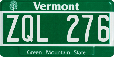 VT license plate ZQL276