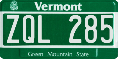 VT license plate ZQL285