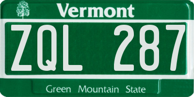 VT license plate ZQL287