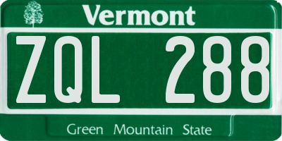 VT license plate ZQL288