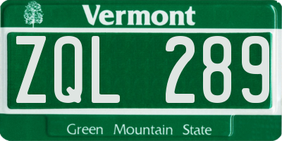 VT license plate ZQL289