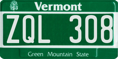 VT license plate ZQL308