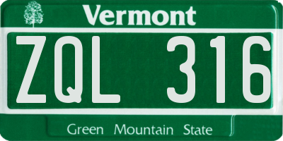 VT license plate ZQL316
