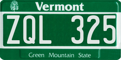 VT license plate ZQL325
