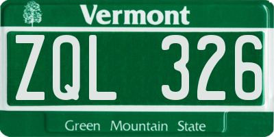 VT license plate ZQL326