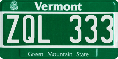 VT license plate ZQL333