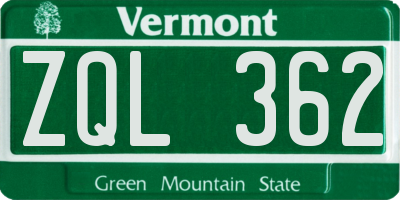 VT license plate ZQL362