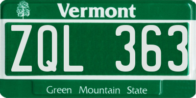 VT license plate ZQL363