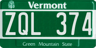 VT license plate ZQL374